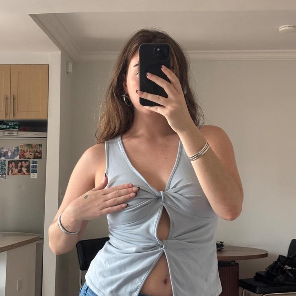 Reformation Pale Blue Twist-Front Crop Top